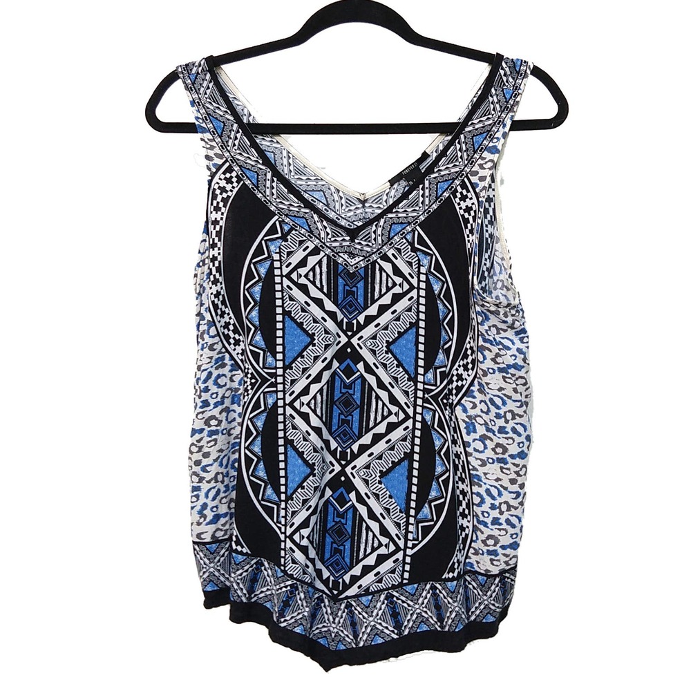 Forever 21 Graphic Tank V Neck Blue and Black Small